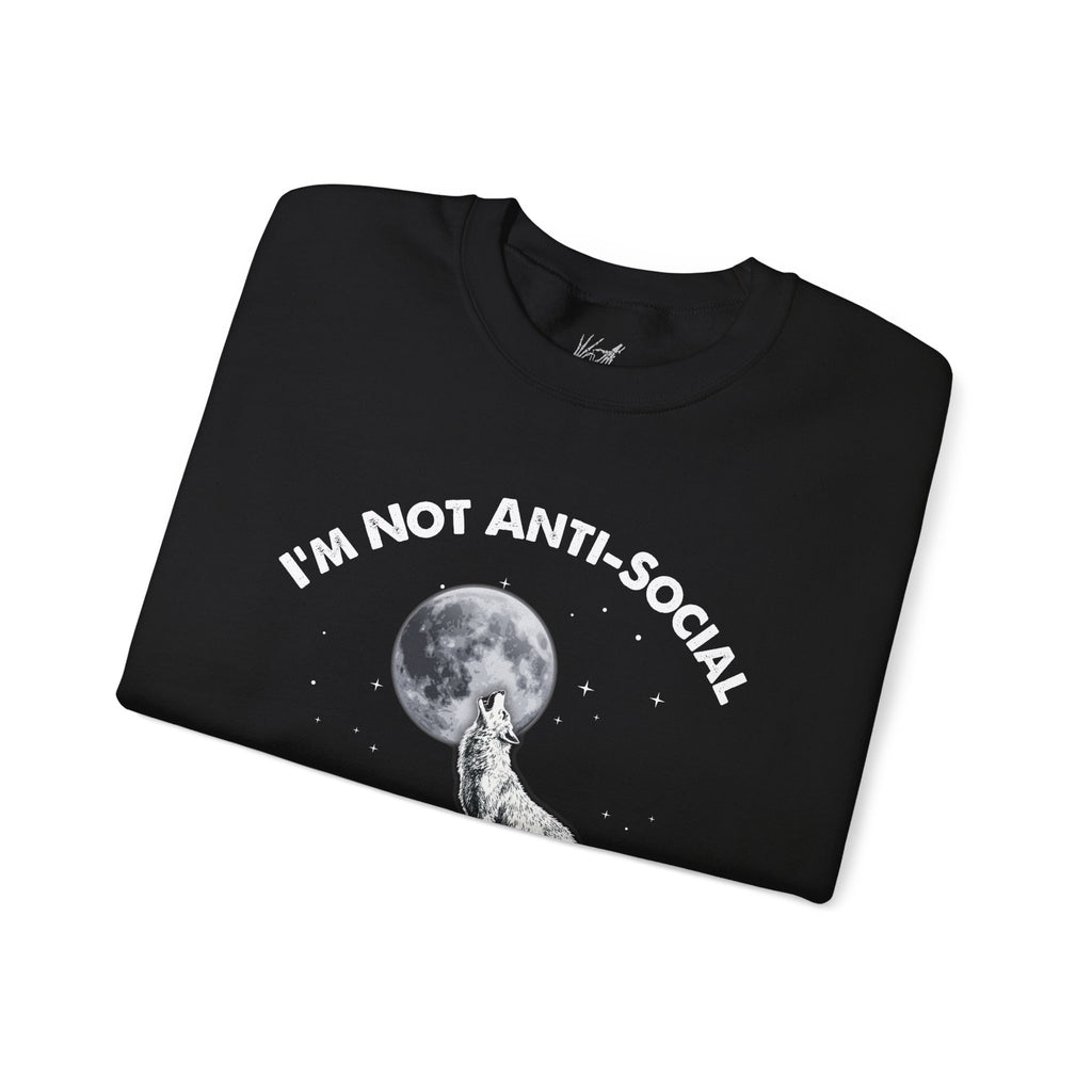 Pro-Solitude Wolf Sweatshirt, Cozy Gift for Introverts, Unisex Crewneck, Moon