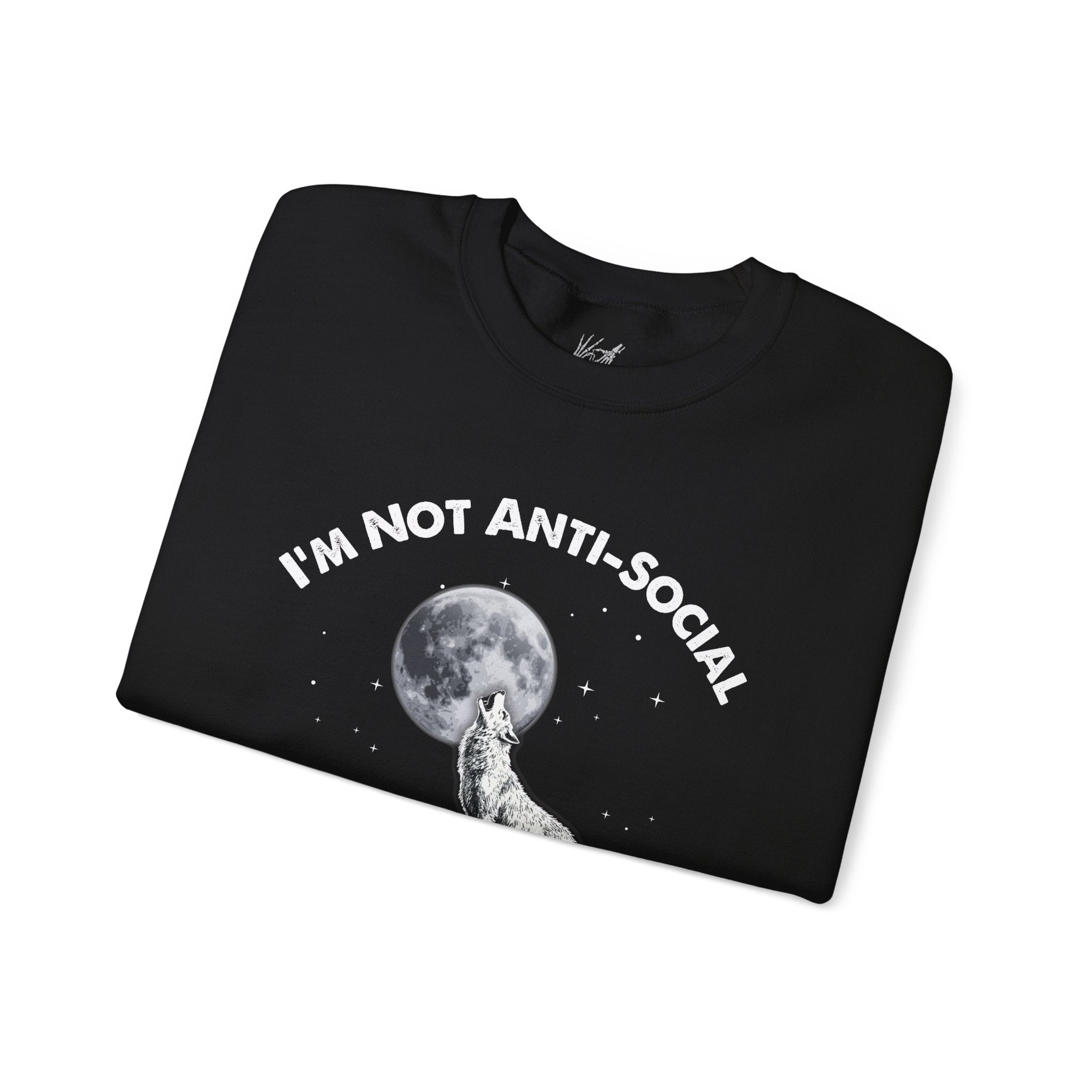 Pro-Solitude Wolf Sweatshirt, Cozy Gift for Introverts, Unisex Crewneck, Moon