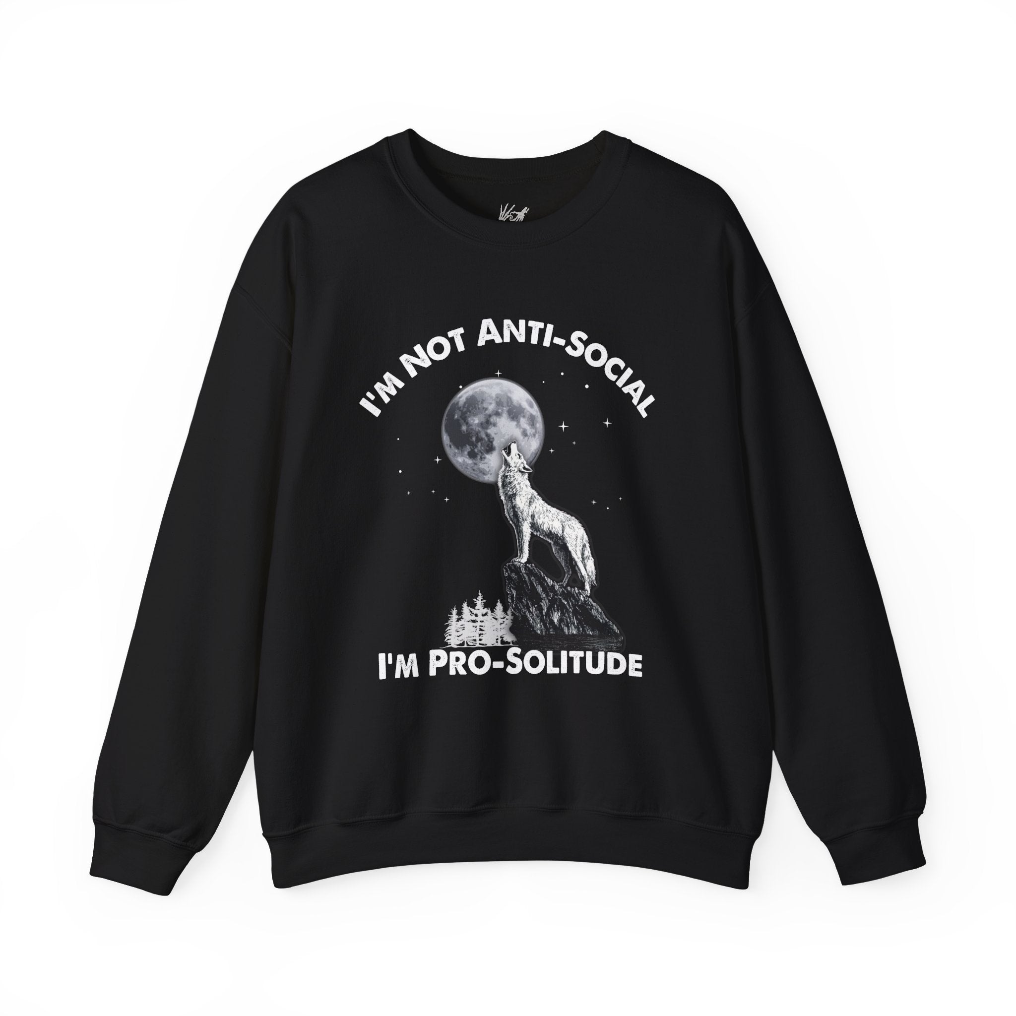 Pro-Solitude Wolf Sweatshirt, Cozy Gift for Introverts, Unisex Crewneck, Moon